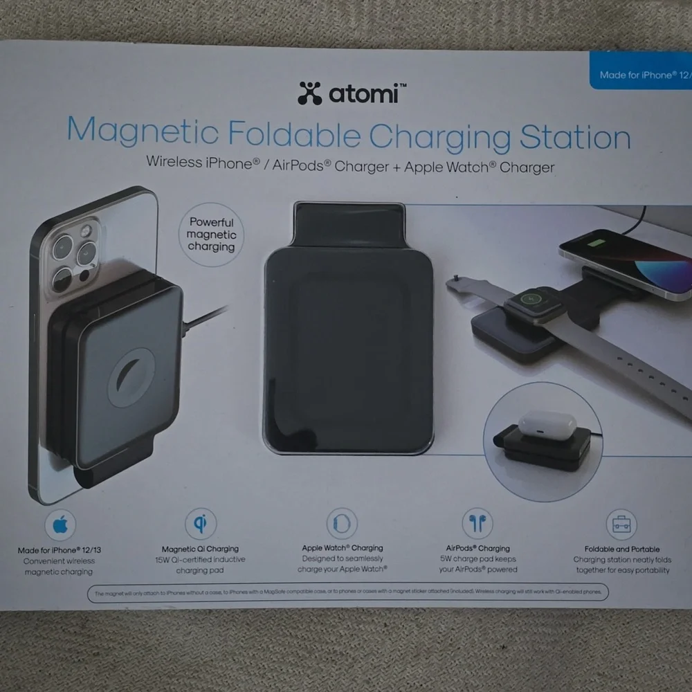 Atomi Magnetic Foldable Charging Station - Wireless Charging for iPhone, Apple
